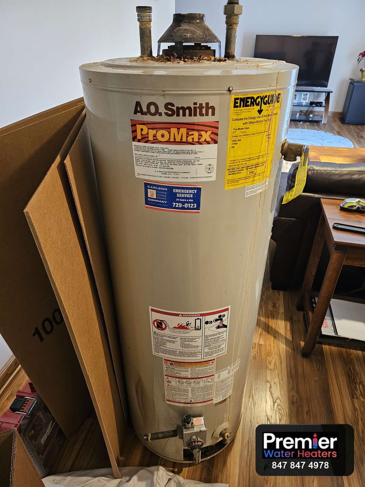 AO Smith ProMax 50 gallon water heater removed Arlington Heights IL