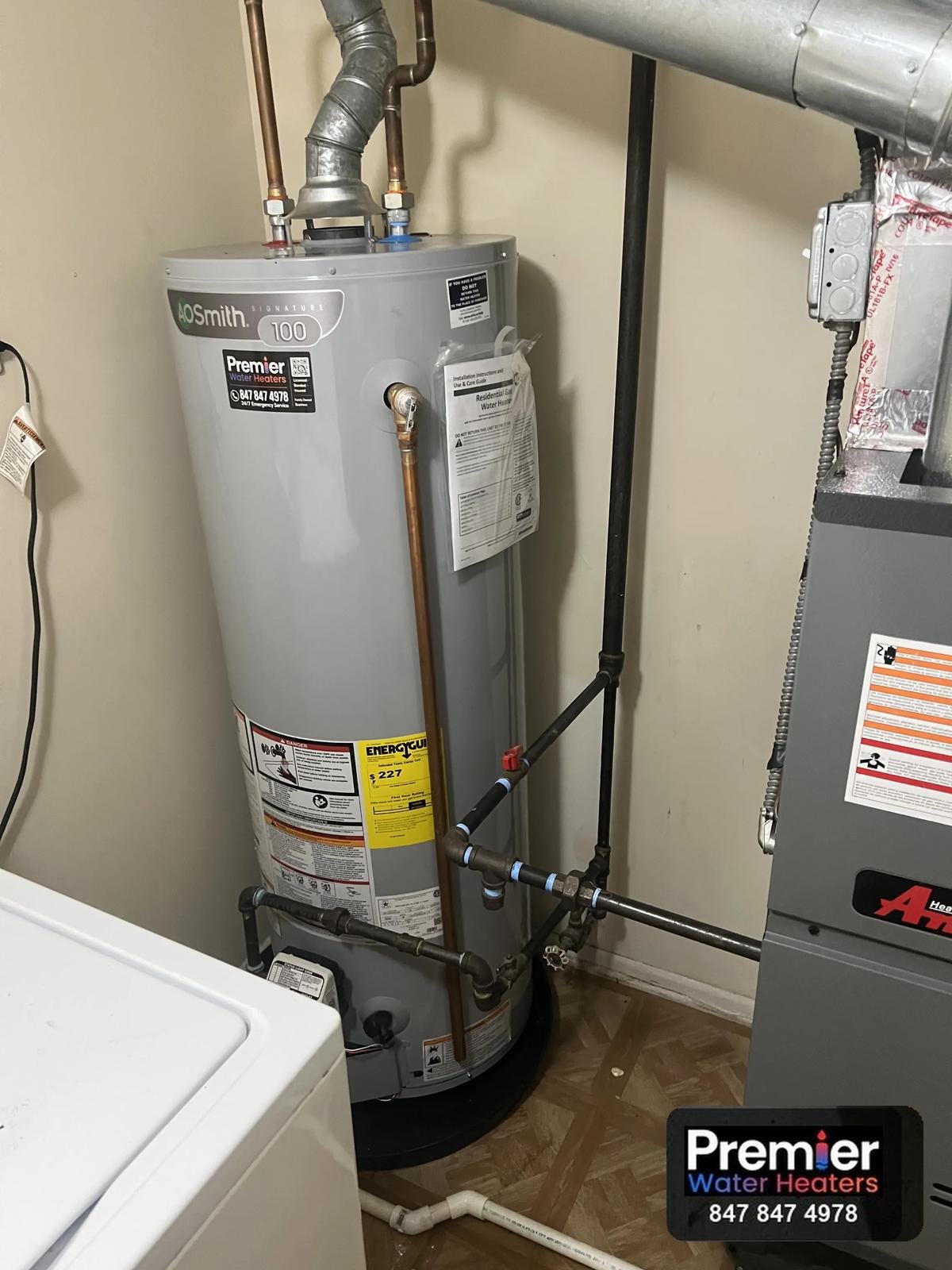 AO Smith Signature 100 40 gallon gas water heater installed Buffalo Grove IL Premier Water Heaters
