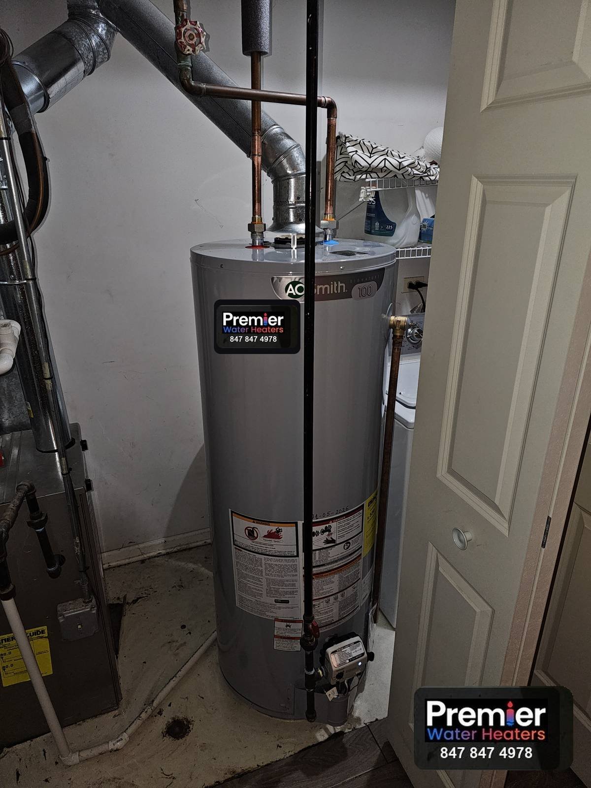 AO Smith Signature 100 50 gallon gas water heater installed Palatine IL Premier Water Heaters