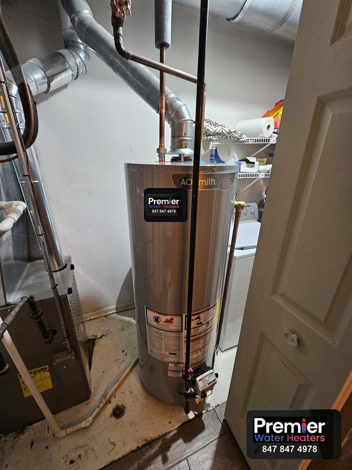 AO Smith Signature 100 installed in laundry closet Palatine IL