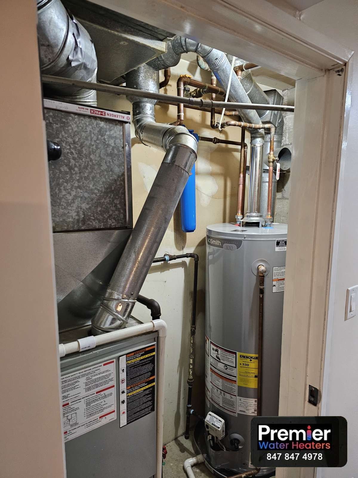 AO Smith Signature 100 installed in mechanical closet Arlington Heights IL
