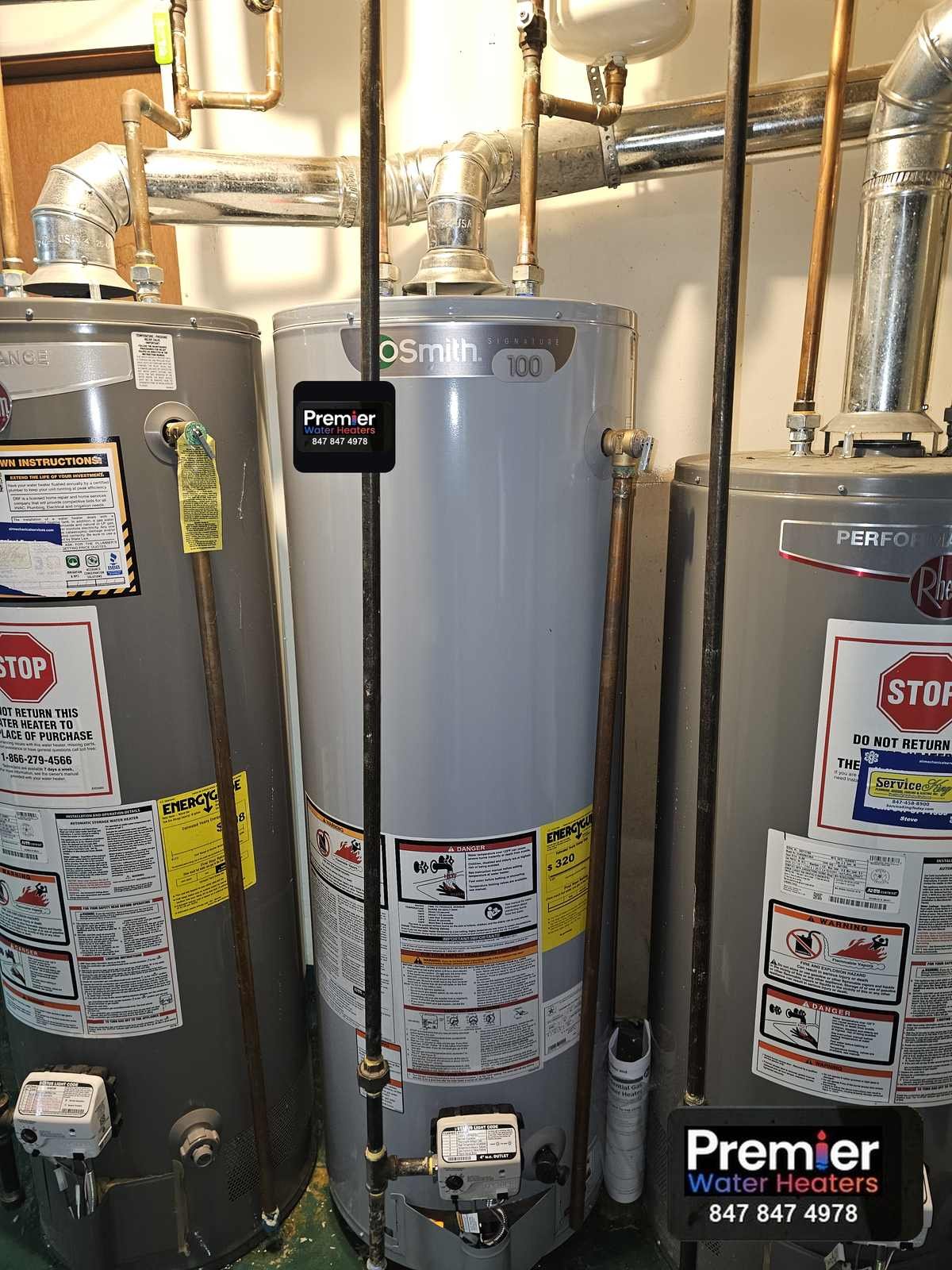 New AO Smith Signature 100 installed between two existing water heaters Barrington IL