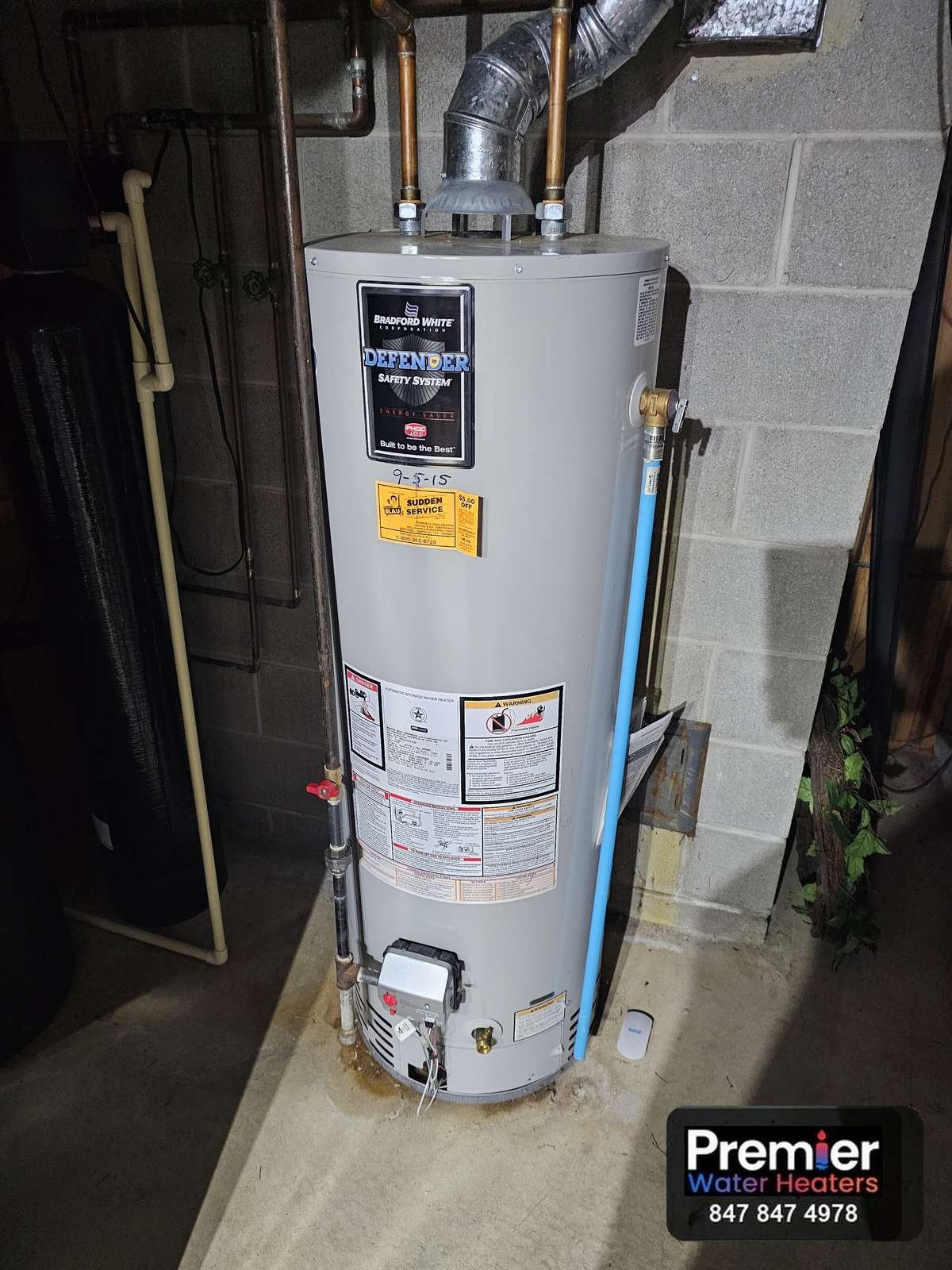 Leaking Bradford White 50 gallon gas water heater before replacement Mount Prospect IL