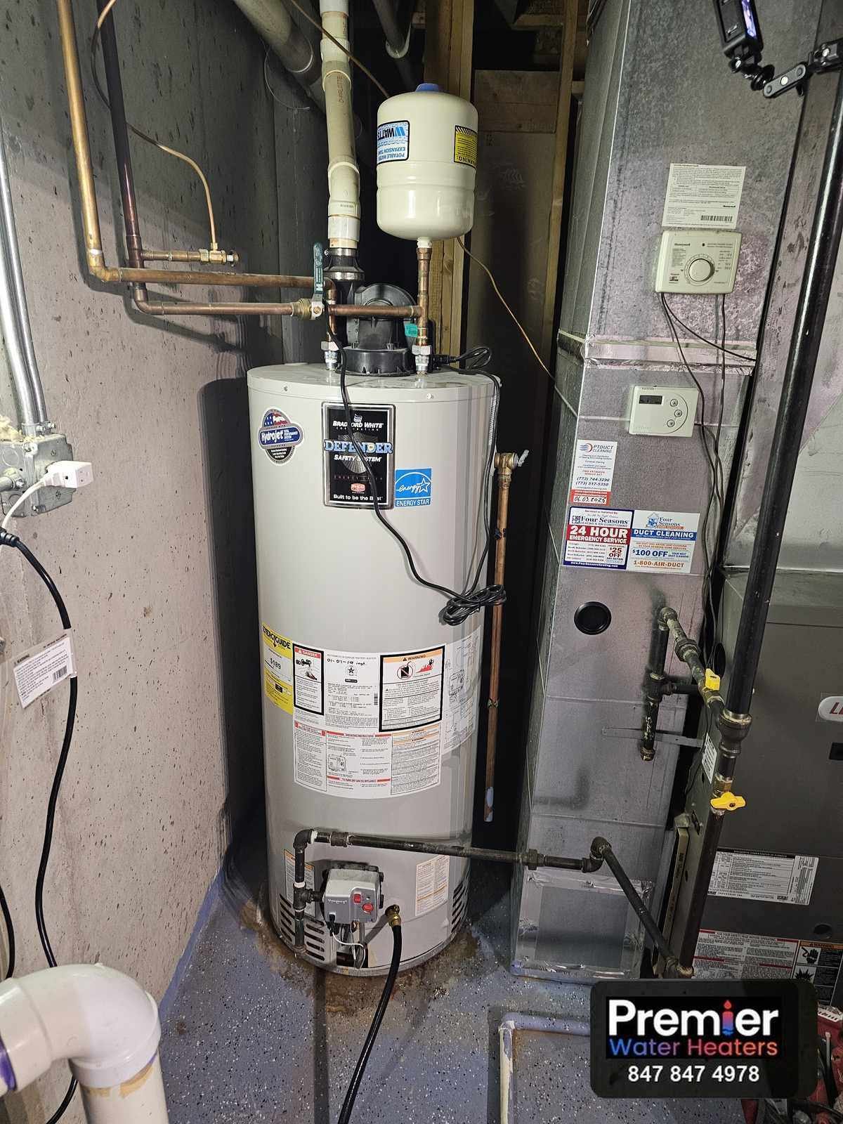 Leaking Bradford White 50 gallon power vent water heater before replacement Algonquin IL