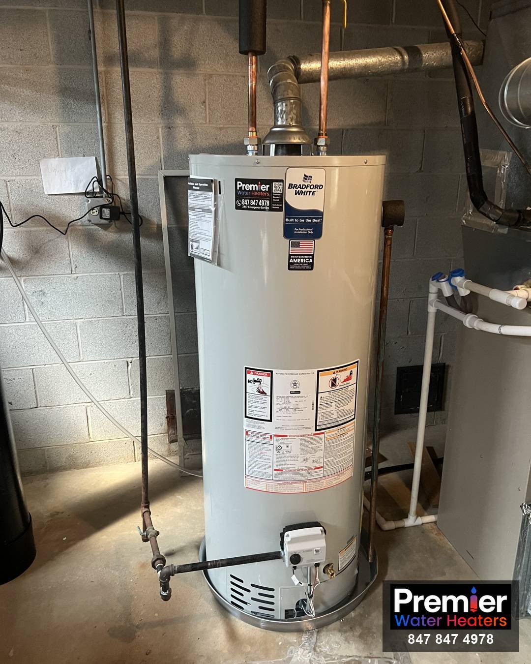 Bradford White 50-gallon water heater installed South Barrington IL Premier Water Heaters