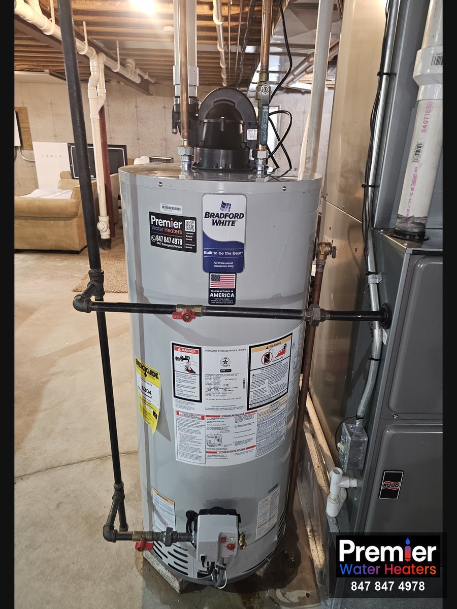 Bradford White 50-gallon power vent water heater installed DeKalb IL Premier Water Heaters