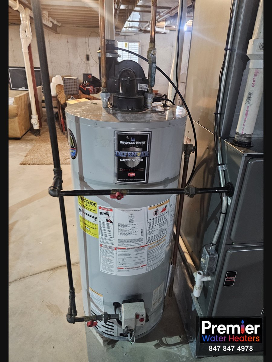 Bradford White Defender power vent water heater before replacement DeKalb IL Premier Water Heaters