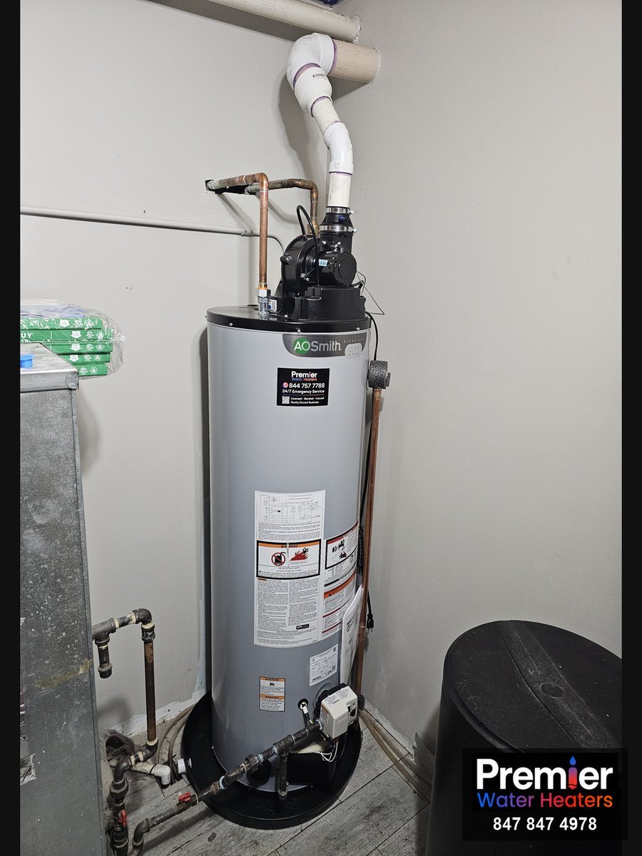 AO Smith 40-gallon power vent water heater installed same day Fox River Grove IL Premier Water Heaters