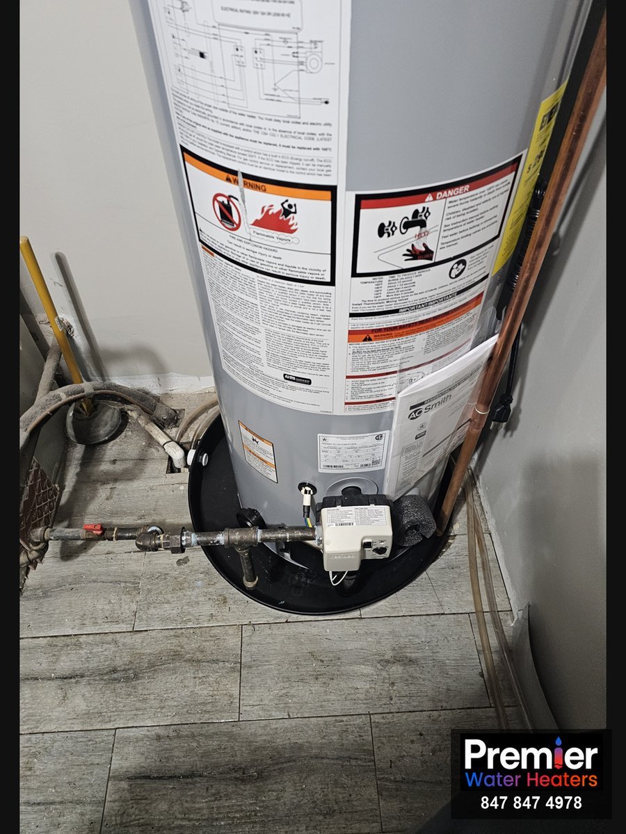 AO Smith power vent water heater gas connection detail Fox River Grove IL