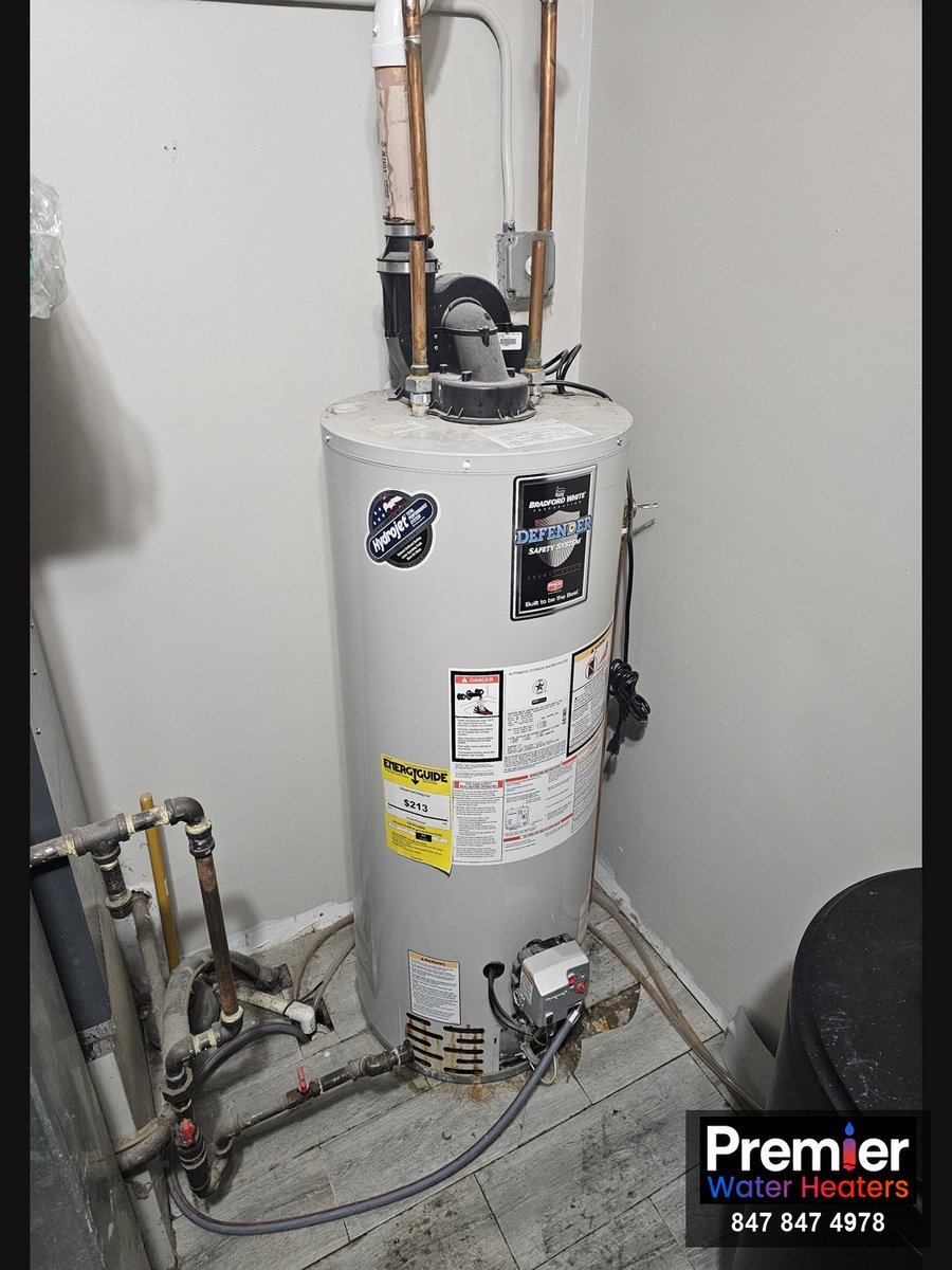 Bradford White 40-gallon power vent water heater before replacement Fox River Grove IL Premier Water Heaters