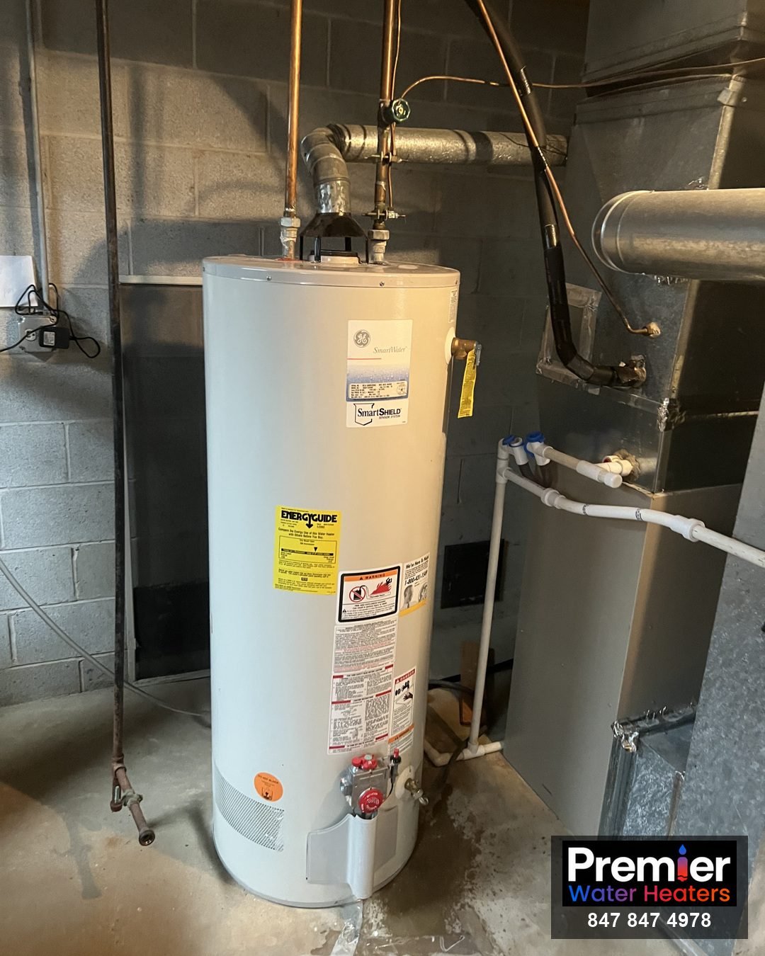 GE SmartWater 50-gallon water heater before replacement South Barrington IL Premier Water Heaters