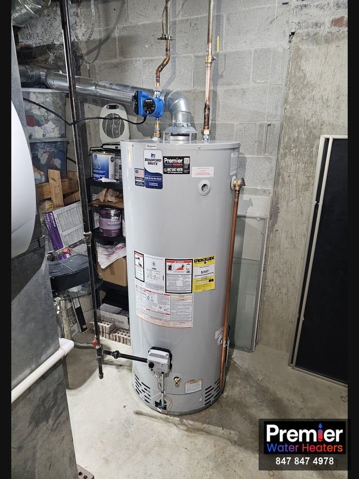 Bradford White 75-gallon water heater installed in Palatine IL by Premier Water Heaters