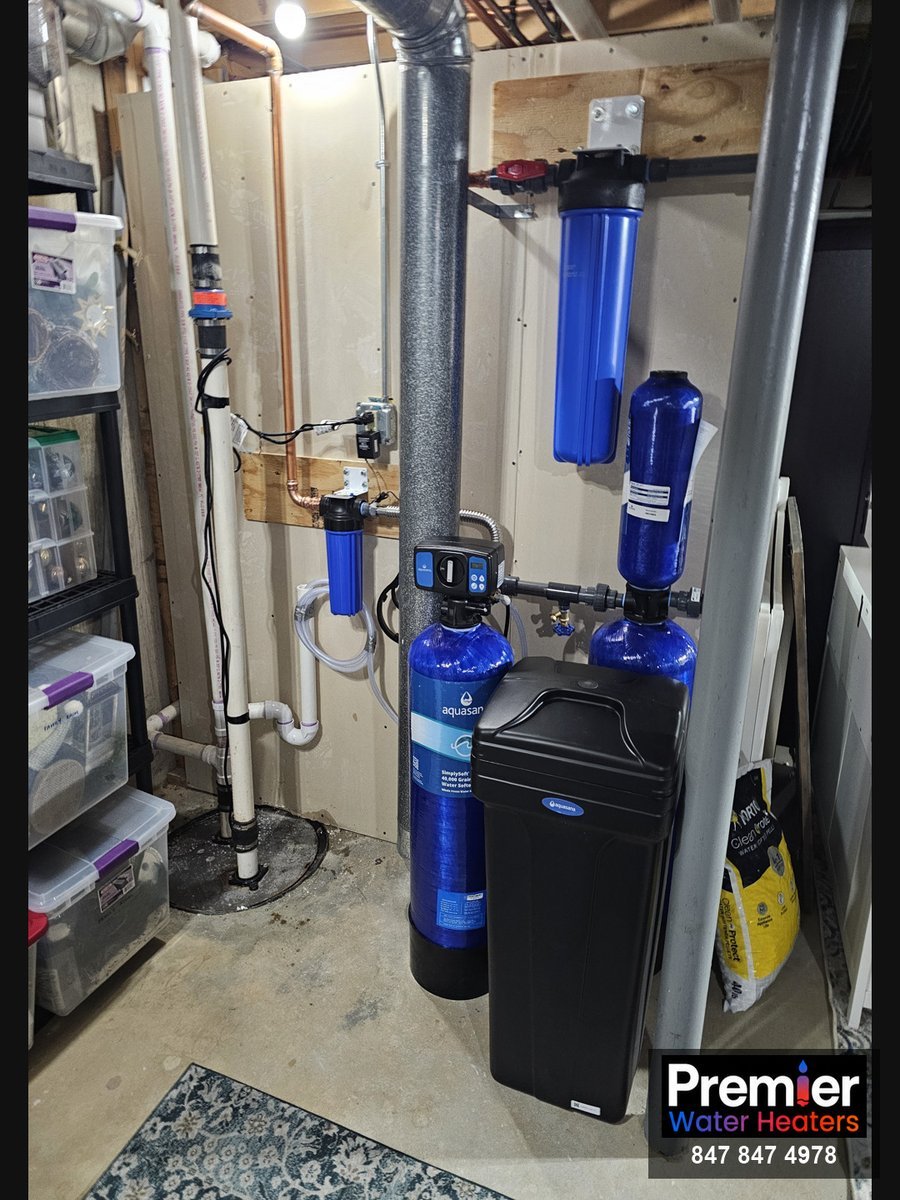 Whole-house water filtration and softener system installed with water heater Palatine IL