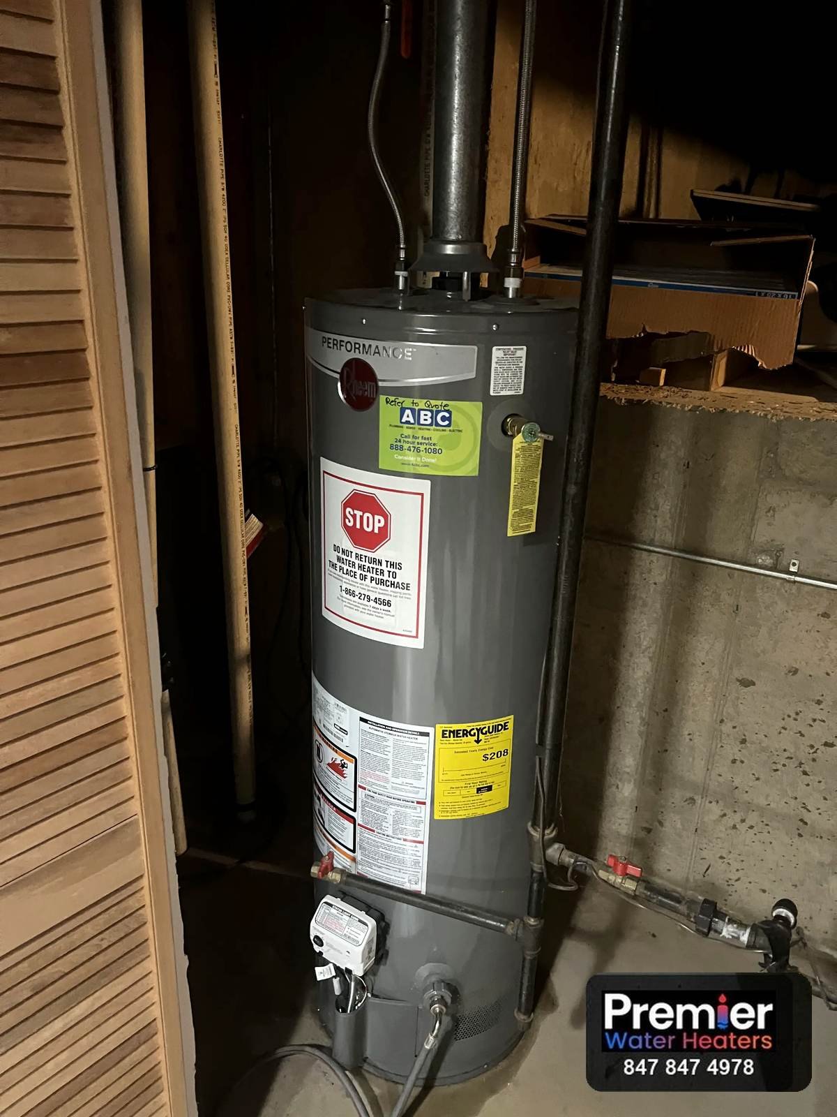 Rheem Performance 40 gallon gas water heater before replacement Cary IL