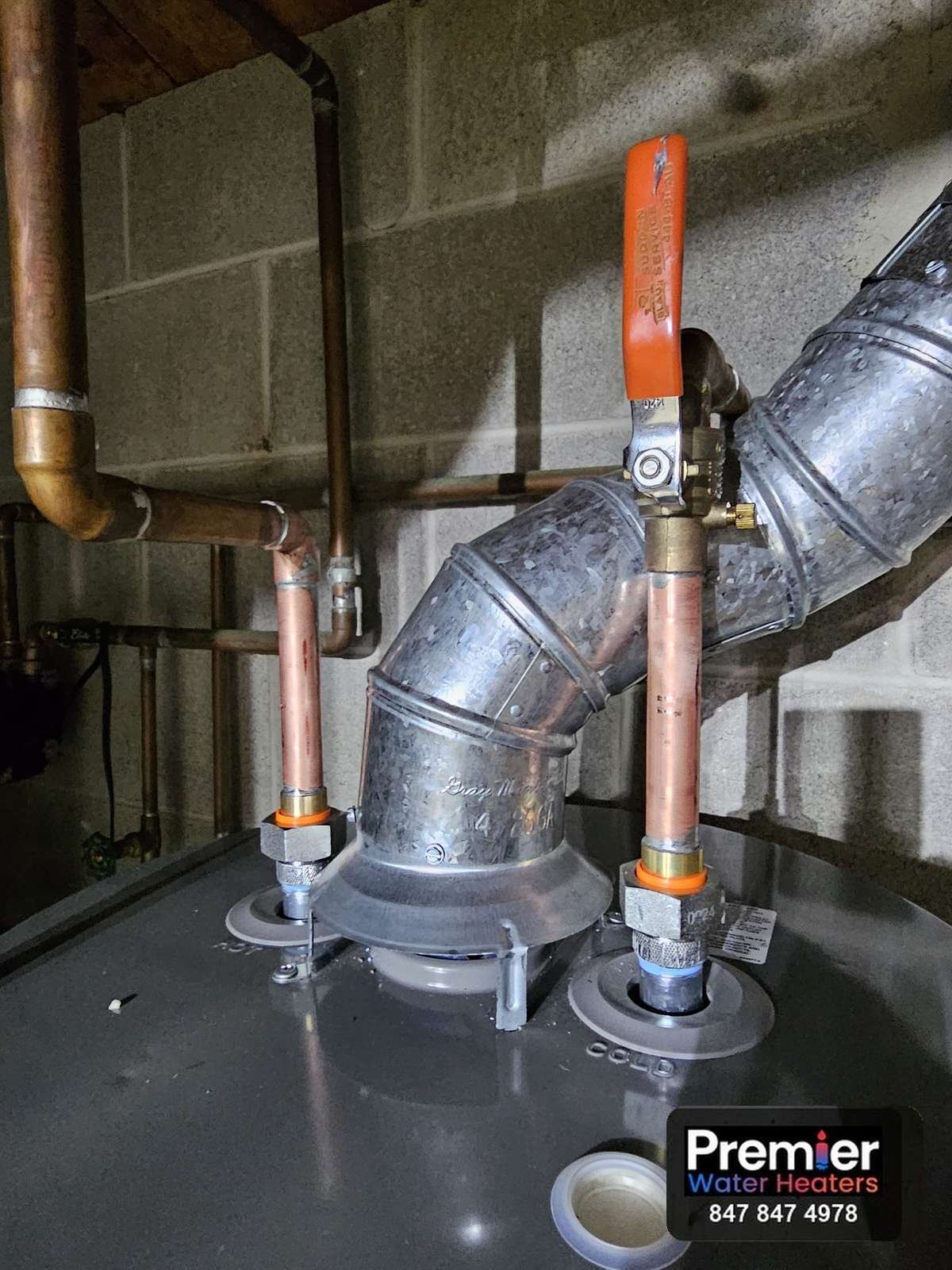 New copper connections and vent detail on Rheem water heater Mount Prospect IL